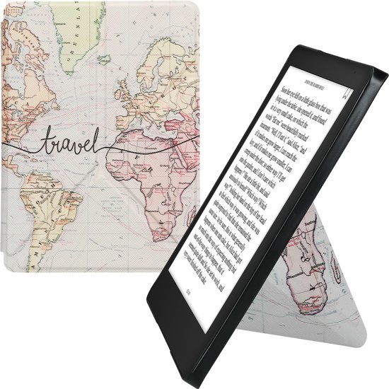 kwmobile e-reader hoesje geschikt voor Kobo Aura Edition 2 hoes - Ereader flip case met standaard - E reader cover van kunstleer - In zwart / meerkleurig — afbeelding 2