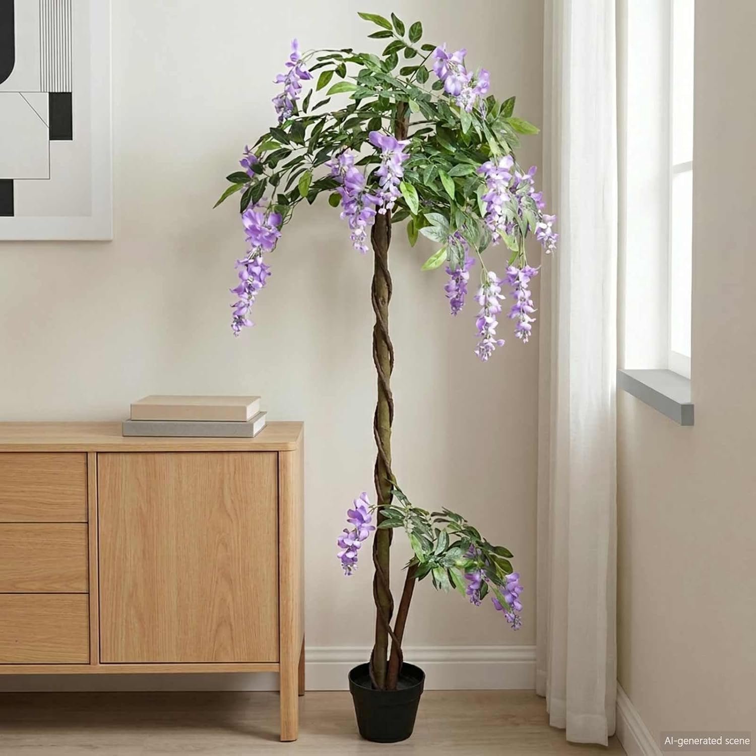 Kunstbonenbloemenboom, decoratieve kunstplant, paars, 160