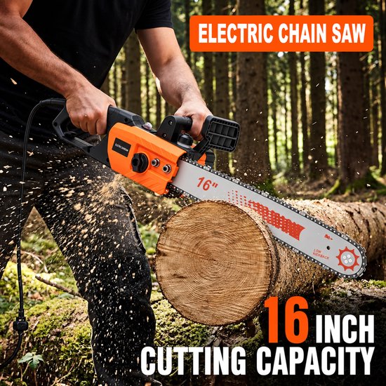 Elektrische Kettingzaag - 16 inch Kettingzaag - Snoeizaag - Takkenzaag - Handzaag - 1600W bekabelde elektrische kettingzaag - voor brandhout — afbeelding 5