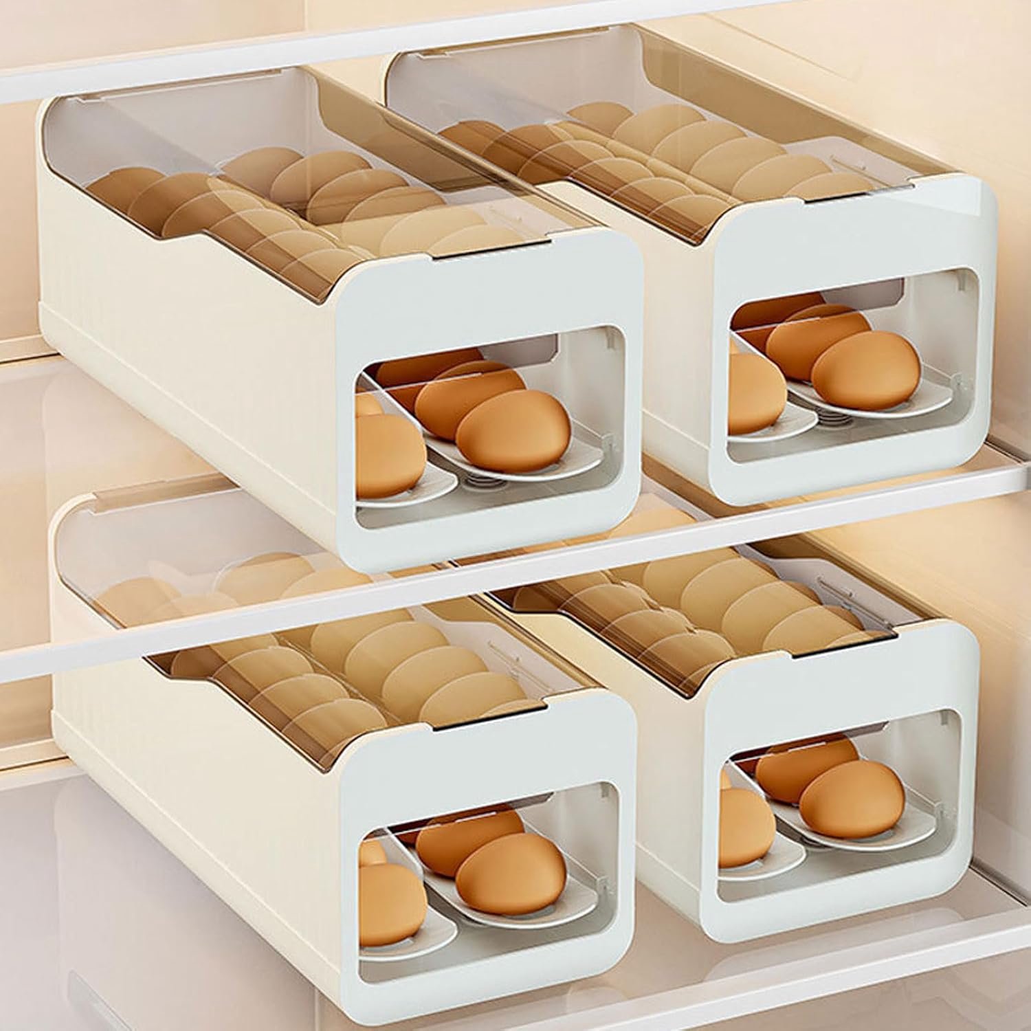 Eierhouder voor koelkast, automatisch rollende eierdispenser en organizer, opbergcontainer voor zijdeur van de koelkast, wit (Elegant wit)