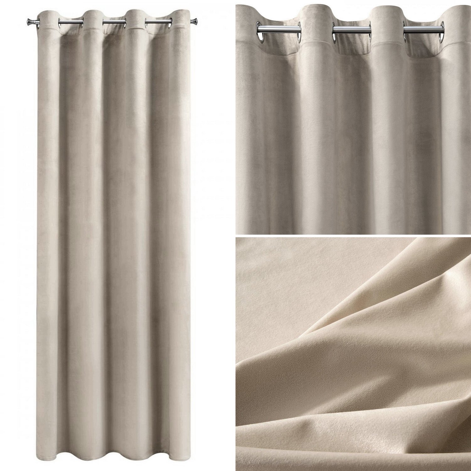 NAMI Velours Gordijn Beig 140x250cm - Kant-en-klaar met Ringgaten