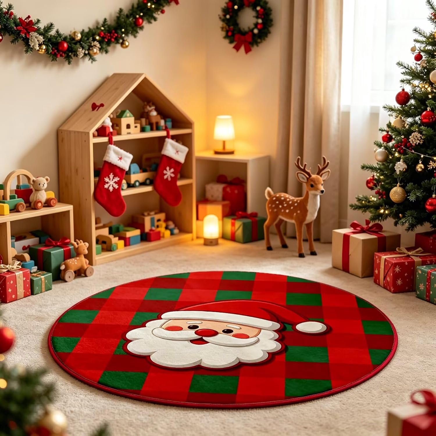 Tapijt - Badmat - Ronde Wasbare Deurmat - Antislip - Kerstversiering voor Entree, Keuken en Badkamer - 1 stuk - 60x60 cm - Stijl A