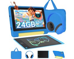 7 Inch Kinder Tablet - Android 15 Kindertablet - 24GB RAM + 64GB ROM - Kidsproof Tablet – Ouder controle – Vanaf 2+ Jaar - Met Beschermhoes, hoofdtelefoon, opbergtas - Blauw