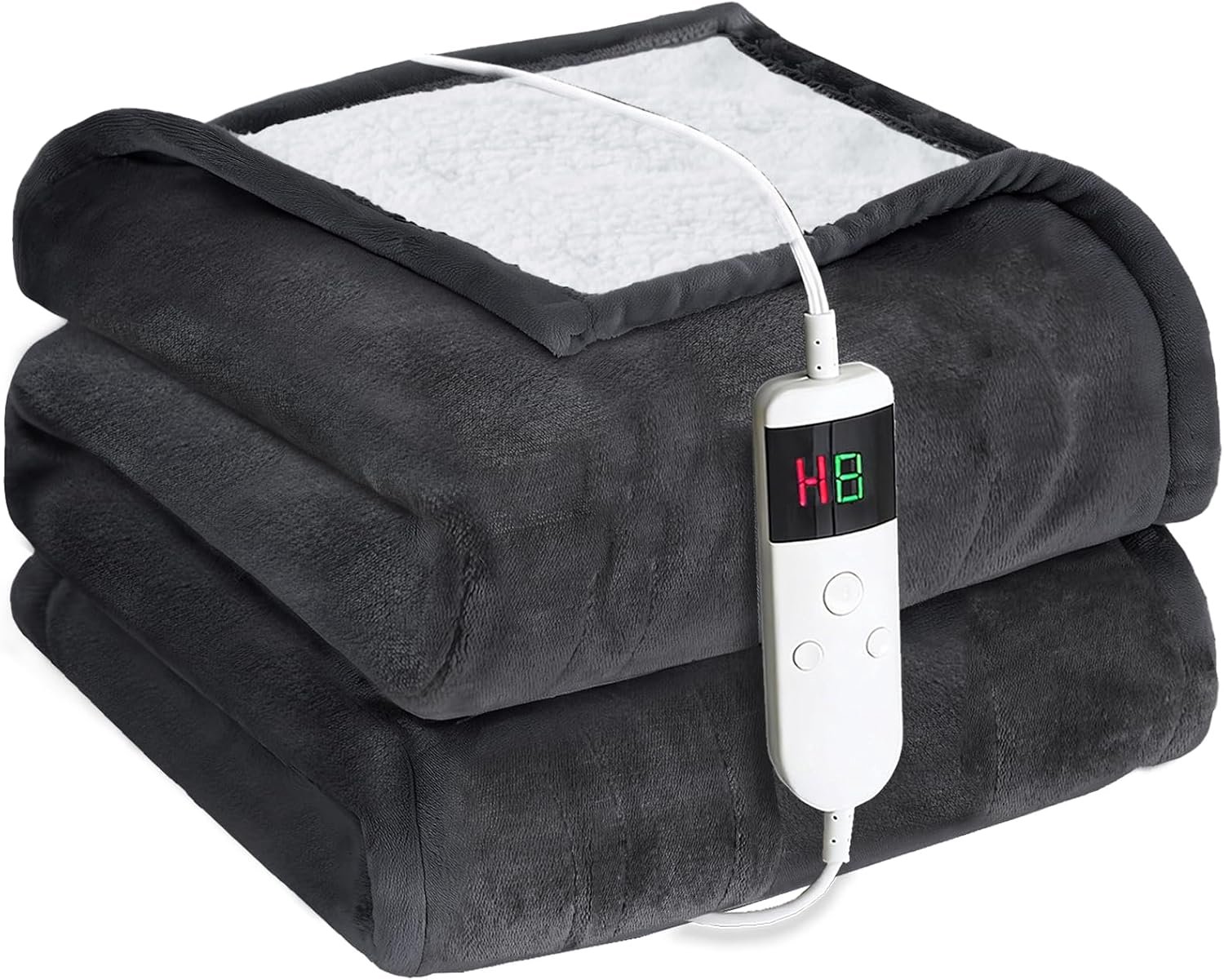 Warmtedeken met automatische uitschakeling, 130 x 180 cm, 10 verwarmingsstanden en 8-uurs timer, oververhittingsbeveiliging, machinewasbare verwarmingsdeken voor thuis en op