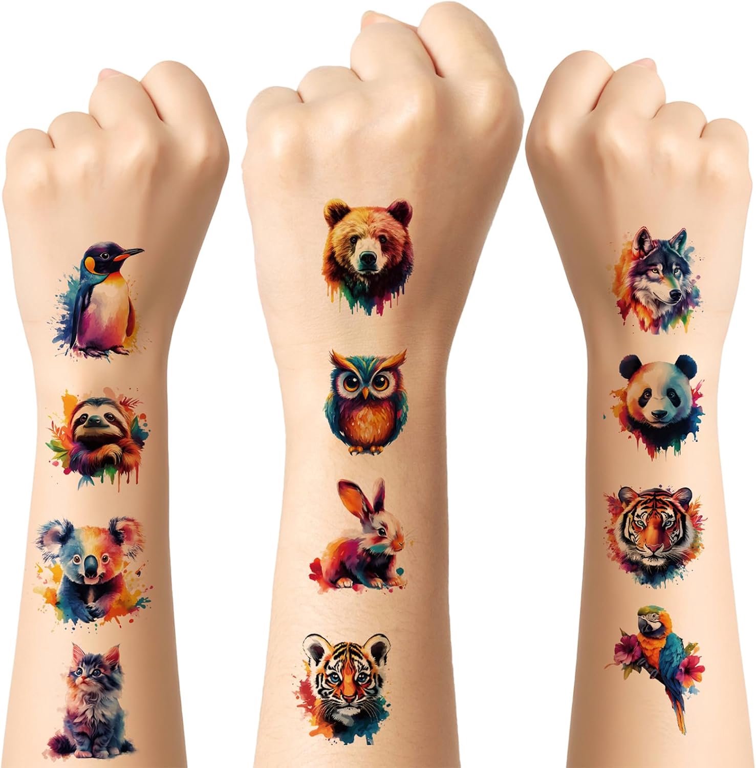 Tijdelijke tatoeages voor kinderen, 10 vellen kindertatoeages, huidvriendelijke set, tijdelijke tatoeages voor meisjes en jongens, schattige dieren, tatoeagestickers voor verjaardagsfeesten, carnaval