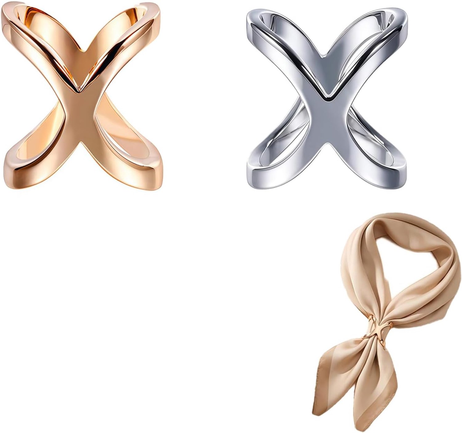 2 stuks X-vorm sjaal clip ring sjaal houder sjaal halsdoek gesp gesp wrap accessoire voor dames meisjes mode (goud + zilver)