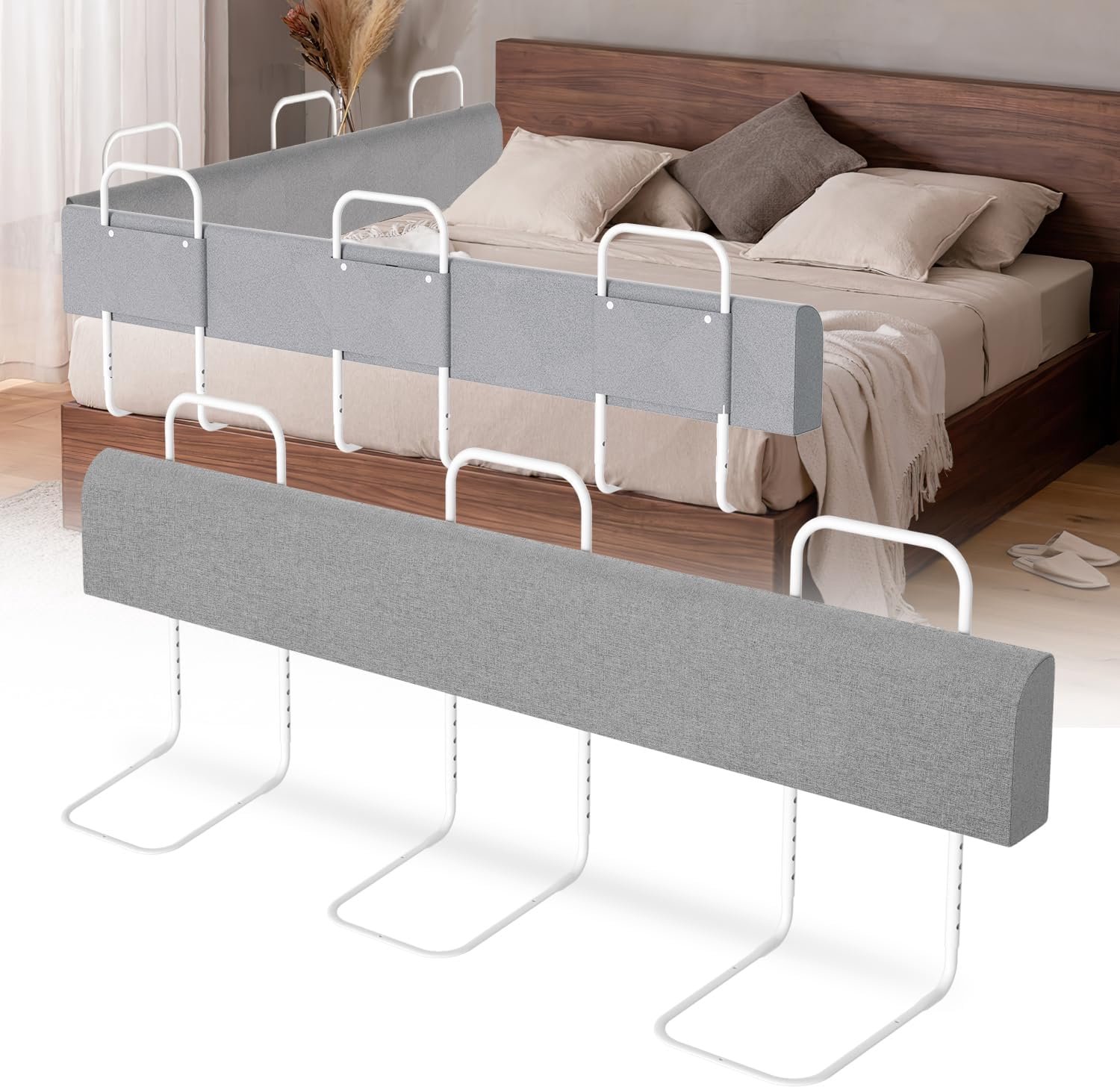 180 cm, valbescherming voor babybedhek, 5 gaten, in hoogte verstelbaar, bedhekje voor kinderbedden en familiebedden, grijs