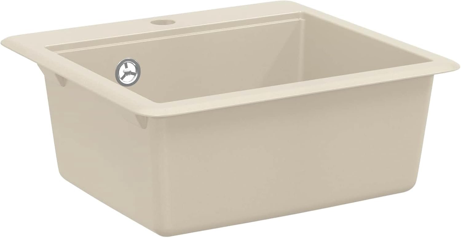 Keukengootsteen van graniet, 470 x 440 mm, inbouwspoelbak in beige, robuuste gootsteen voor de keuken, krasbestendige granieten wastafel