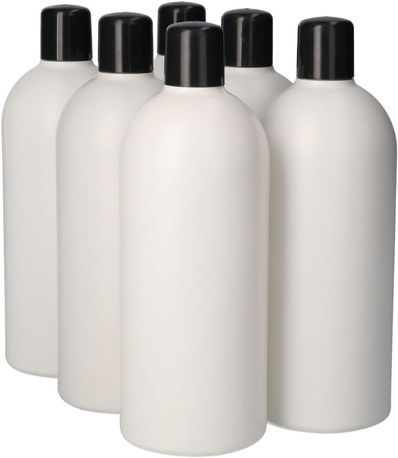 6 x Gerecyclede Plastic Fles 500 ml Schroefdop zwart - Rond- Gerecycled HDPE Kunststof - Onbreekbaar - ca. 70% minder Co2 uitstoot door gerecycled materiaal - 6 stuks