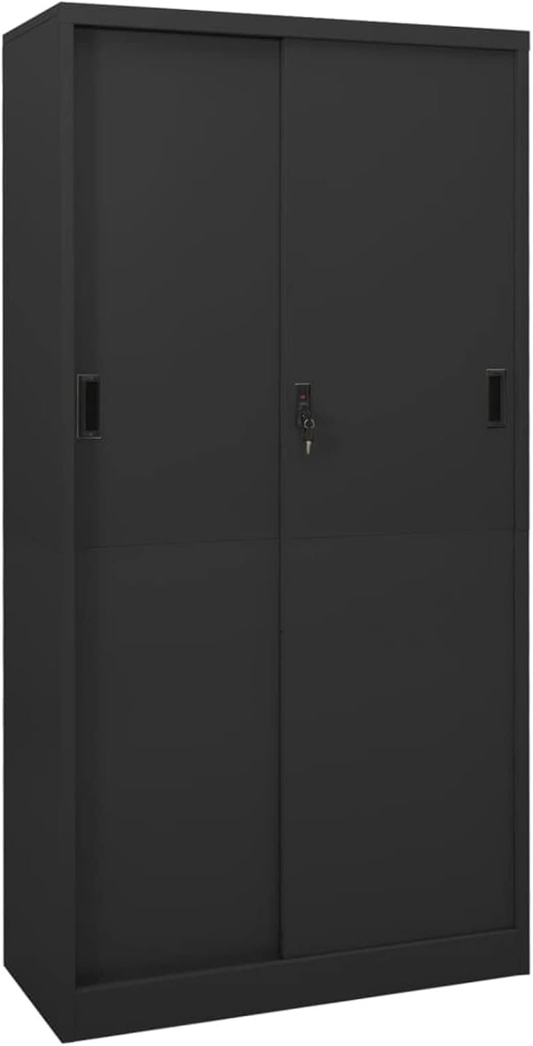 Schuifdeur, metalen kast, archiefkast, kasten voor bergruimtes, archiefkast van metaal, staal, antraciet, 90 x 40 x 180 cm