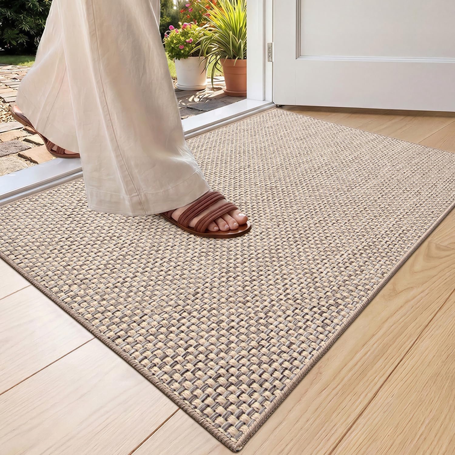 Famanu - Vuilvangmat - Houdt uw vloer schoon - Duurzaam polyester - Beige 1 stuk