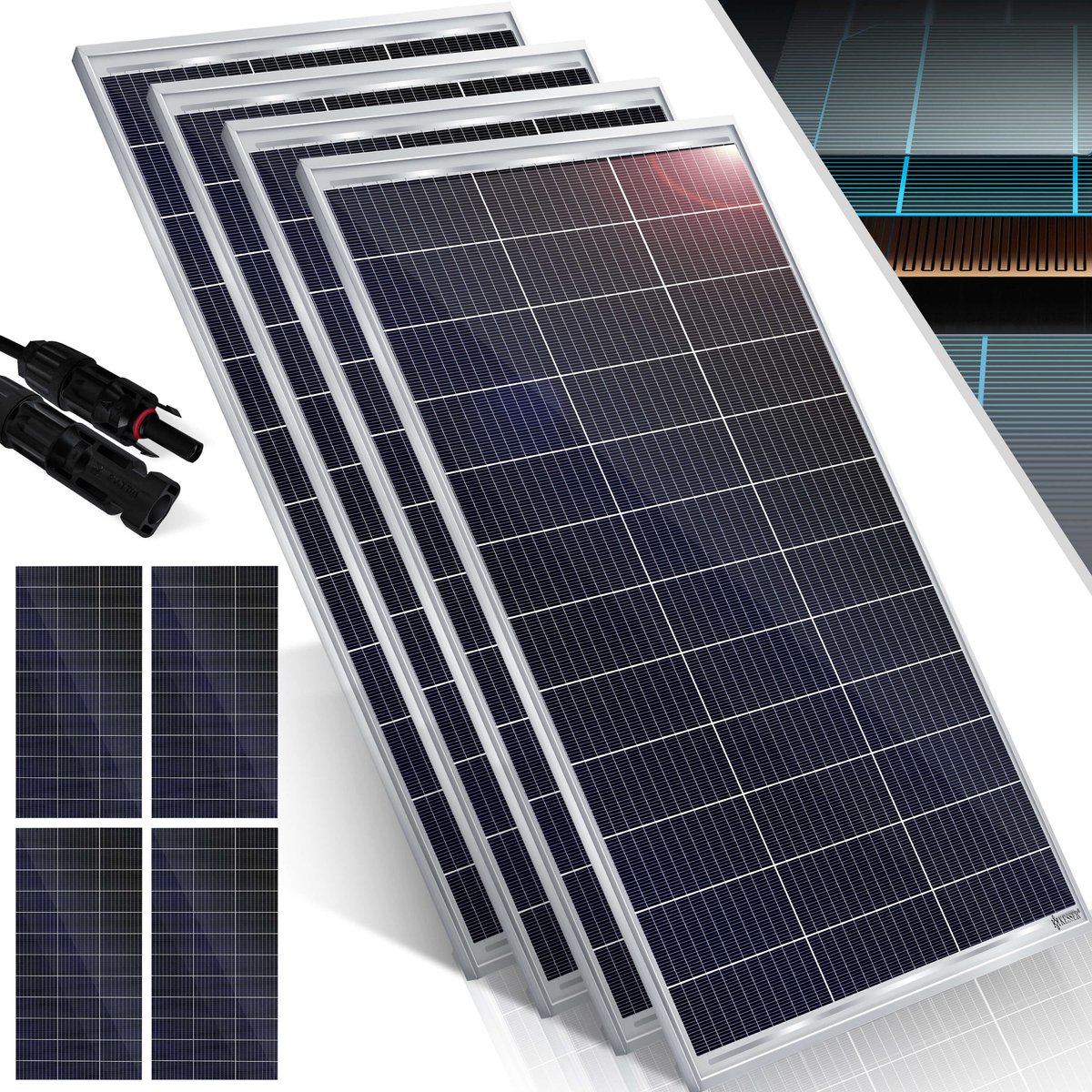 KESSER® Zonnepaneel - Monokristallijn 165 W - 18 V voor 12 V accu's - IP65 aluminium frame - set van 4