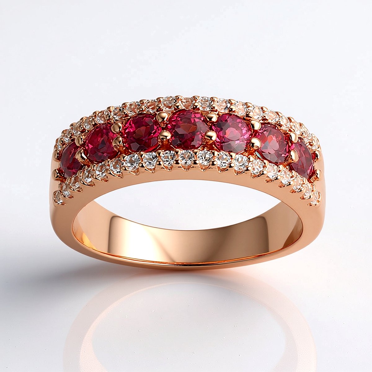 Cavill - Luxe Zilveren Ring - 925 Sterling Zilver Roségoud Verguld - Rhodoliet 0,76 ct & Witte Topaas 0,28 ct - Brede Band, Ronde Edelstenen