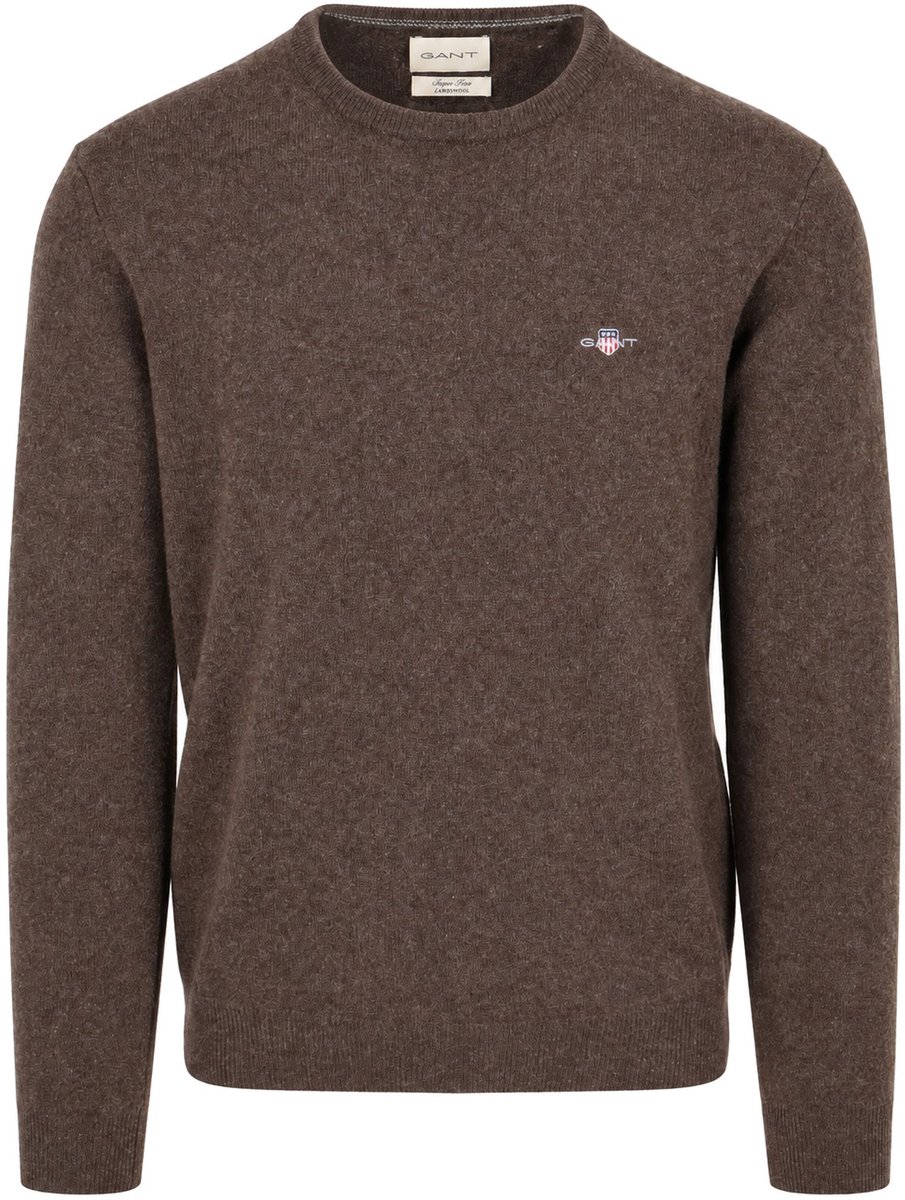 Gant Pullover Lamswol Bruin - Maat L - Heren - Pullovers