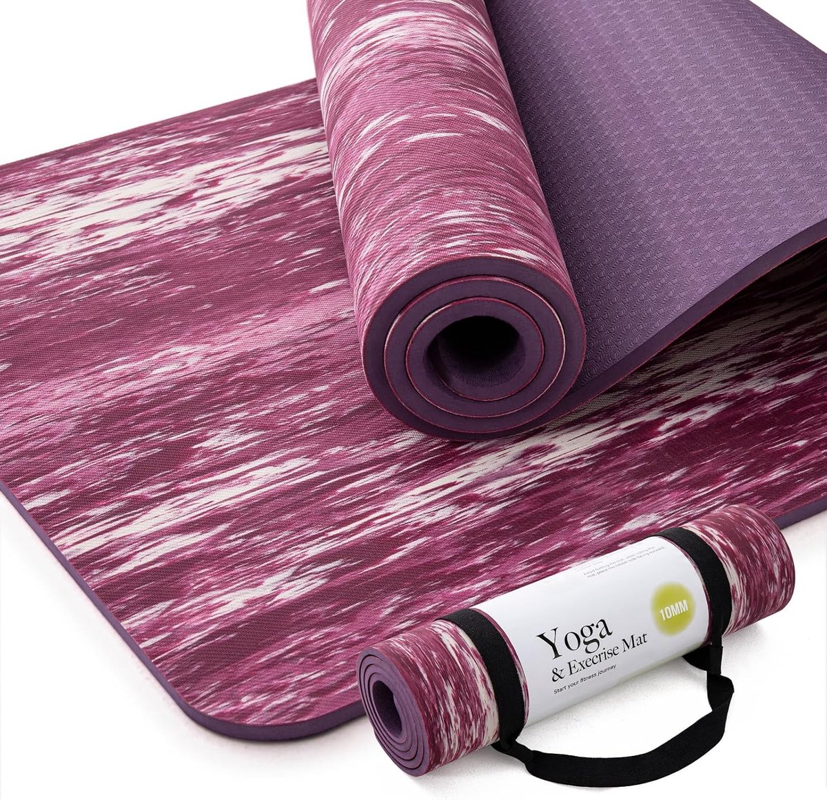 Extra dikke yogamat, 2/5 inch (10 mm), rubber en TPE antislip yogamatten met riem voor vrouwen mannen, trainingsmat voor yoga, pilates en thuistraining