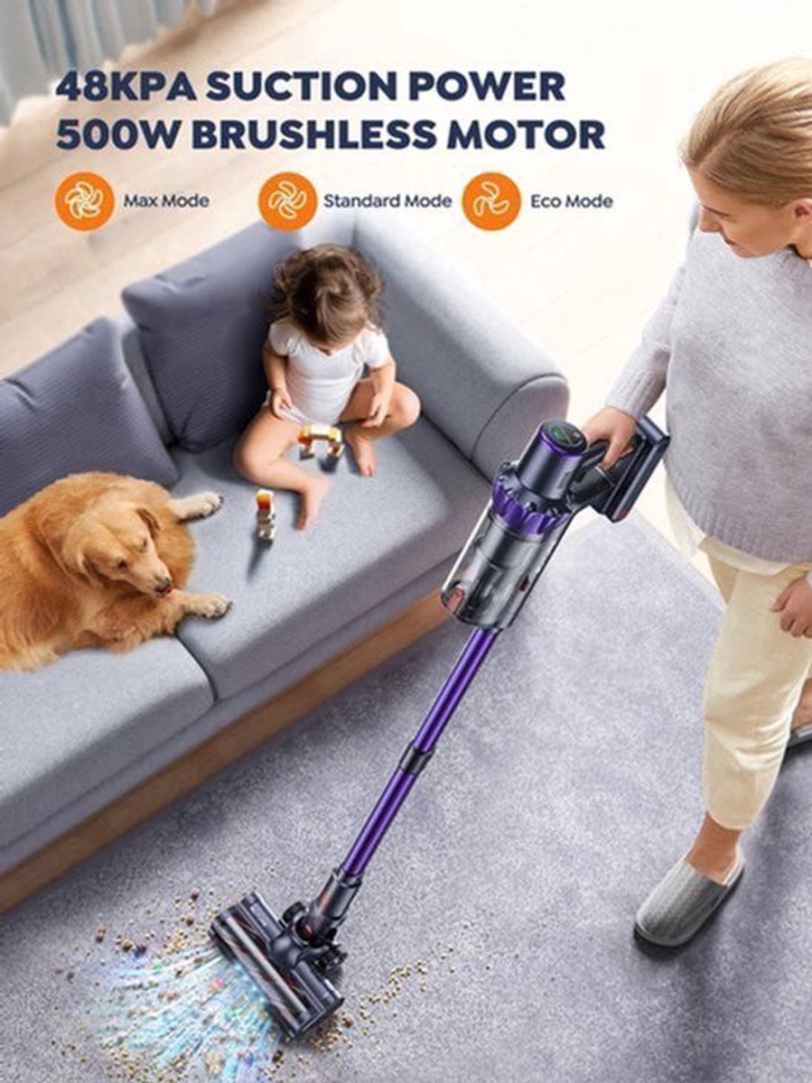 Steelstofzuiger - Vacuum Cleaner - Draadloze Stofzuiger- Kruimeldief Snoerloos - 500W - 48KPa - Handstofzuiger - 1.5L Stofreservoir - Automatische Zuigkracht Aanpassing - Ideaal voor Huisdierharen, Tapijt en Harde Vloeren