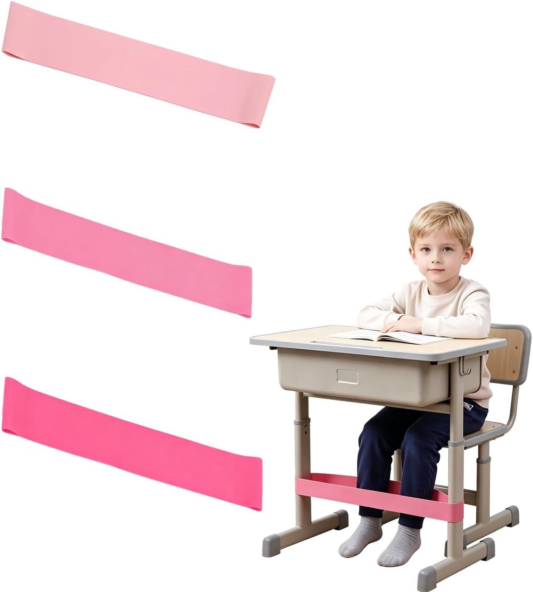 3 elastische banden voor kinderstoel, roze, anti-stress-banden voor actief zitten, bevorderen de concentratie en rust op school en thuis, voor ADHD en autisme