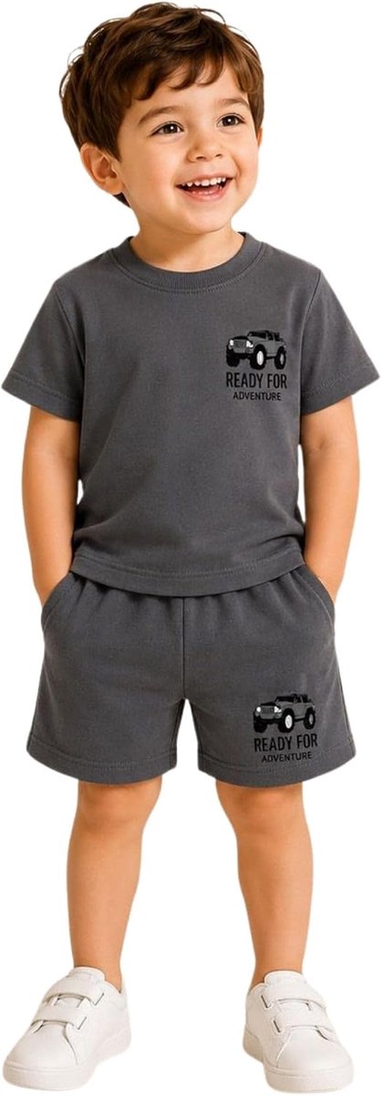 Zomerset voor jongens, 2-delig, 100% katoen, bedrukt T-shirt en shorts, kinderoutfit met korte mouwen, casual en ademende kleding voor jongens van 2 tot 6 jaar