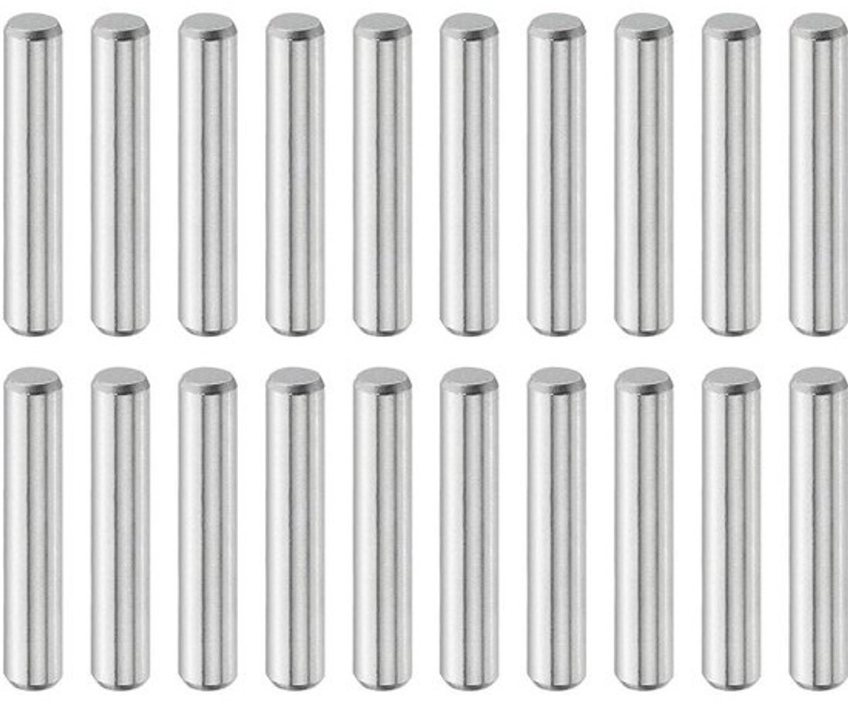 20x houten stiften - Cilindrische zilverkleurige metalen pennen, 4 mm x 22 mm