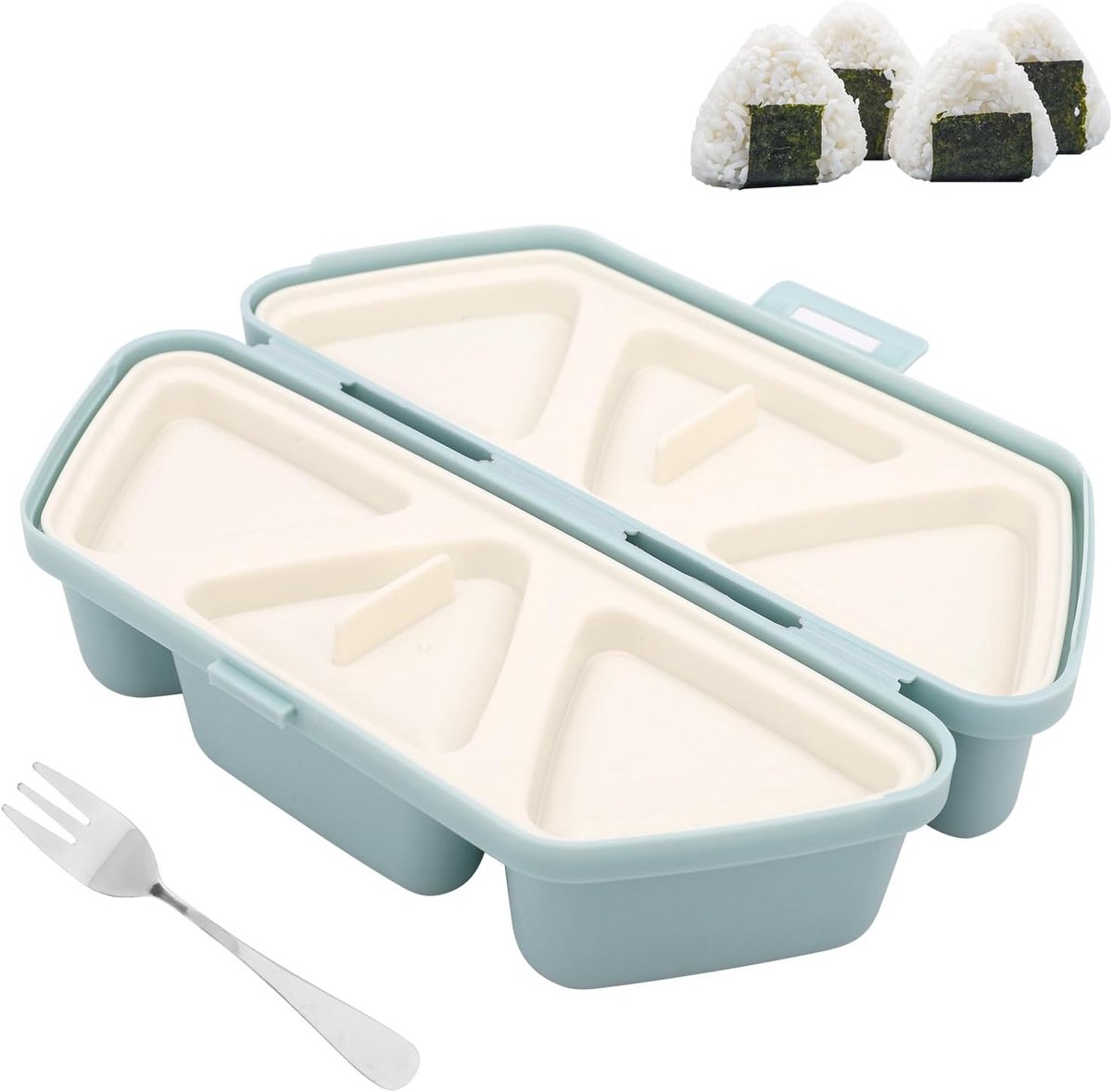 6 in 1 Onigiri-Vorm, Driehoekige Sushi-Vorm met Vork Multifunctionele Rijstbalmaker voor Musubi Snel Maken Eenvoudig Schoonmaken & Opbergen 6 Stuks in Een Keer (Blauw)