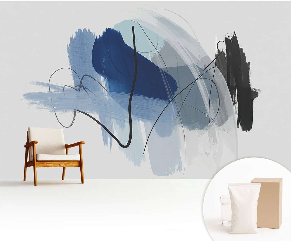 Wallfluent Fotobehang - Blauw Vliesbehang - 416x254 cm - Kleurrijke Abstracties Fotobehang Vlies - Hal behang Abstractie - Muurschildering - Woonkamer behang