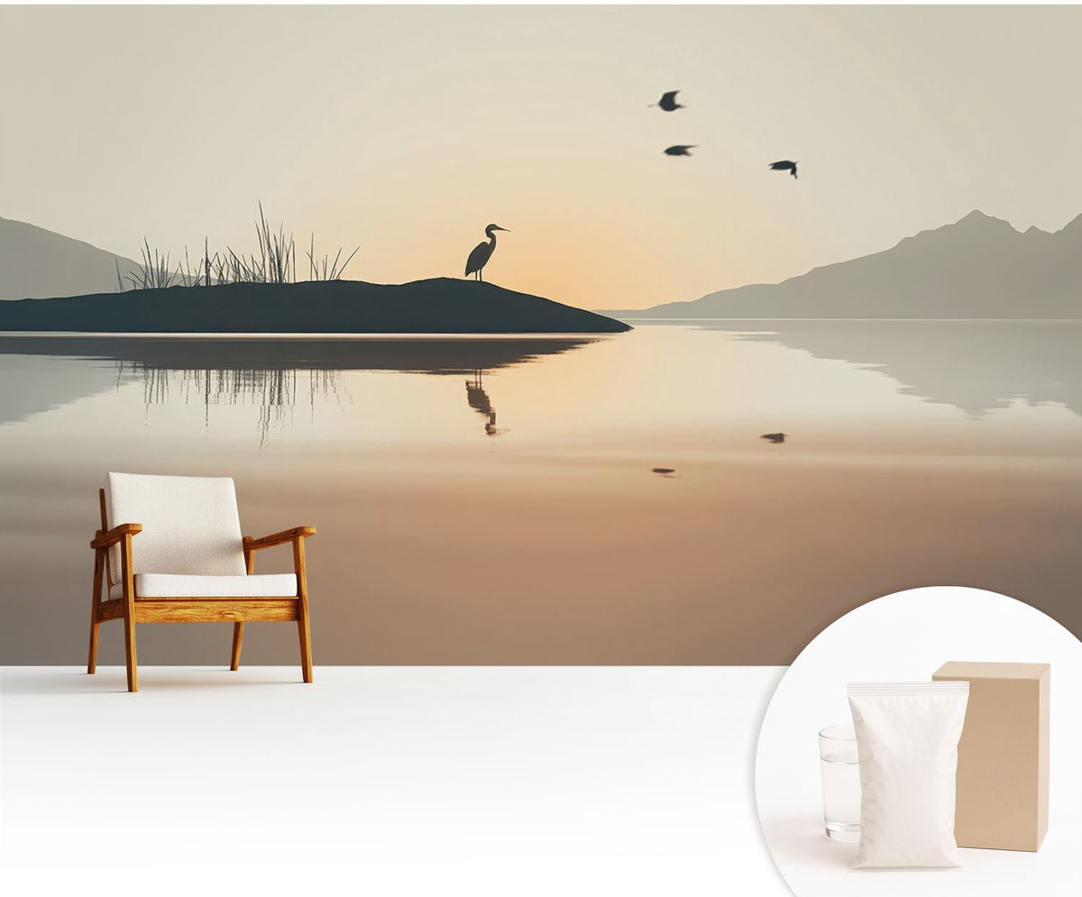 Wallfluent Fotobehang - Wit Vliesbehang - 416x254 cm - Ochtendstilte Muurschildering - Gang behang Landschappen - Fotobehang Vlies - Gang behang
