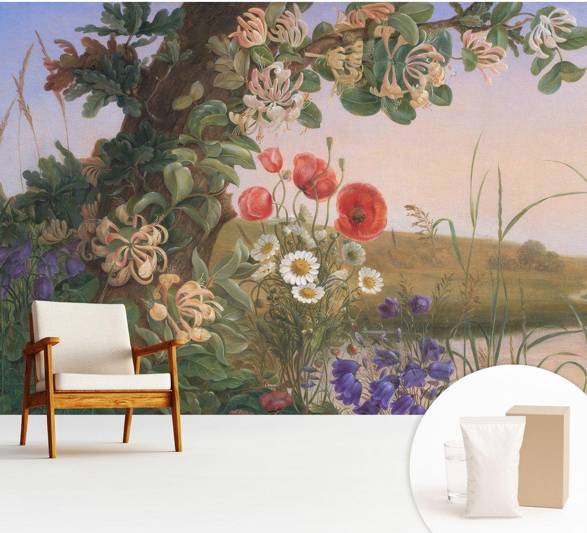Wallfluent Fotobehang - Groente Vliesbehang - 312x219 cm - Bloemenidylle Fotobehang Vlies - Woonkamer behang Landschappen - Muurschildering - Woonkamer behang