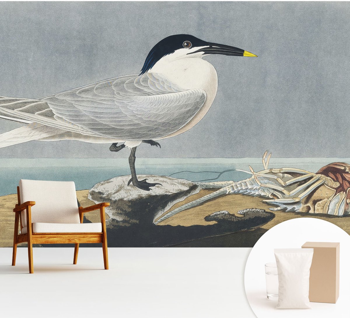 Wallfluent Fotobehang - Grijs Vliesbehang - 312x219 cm - Ornithologische Elegantie Muurschildering - Gang behang Dieren - Fotobehang Vlies - Slaapkamer behang