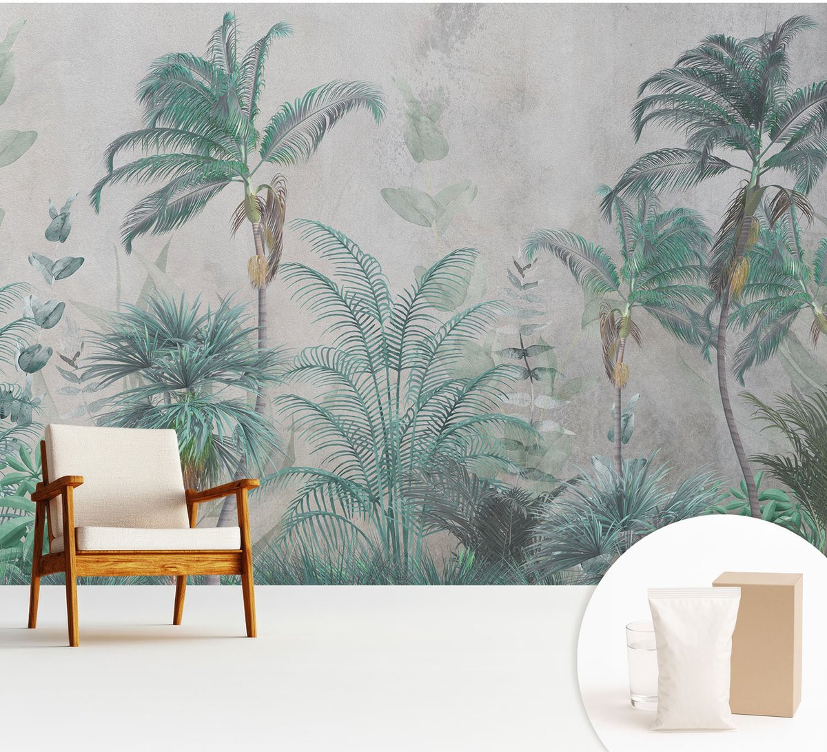Wallfluent Fotobehang - Groente Vliesbehang - 312x219 cm - Exotische Oase Fotobehang Vlies - Woonkamer behang Bloemen En Planten - Muurschildering - Hal behang