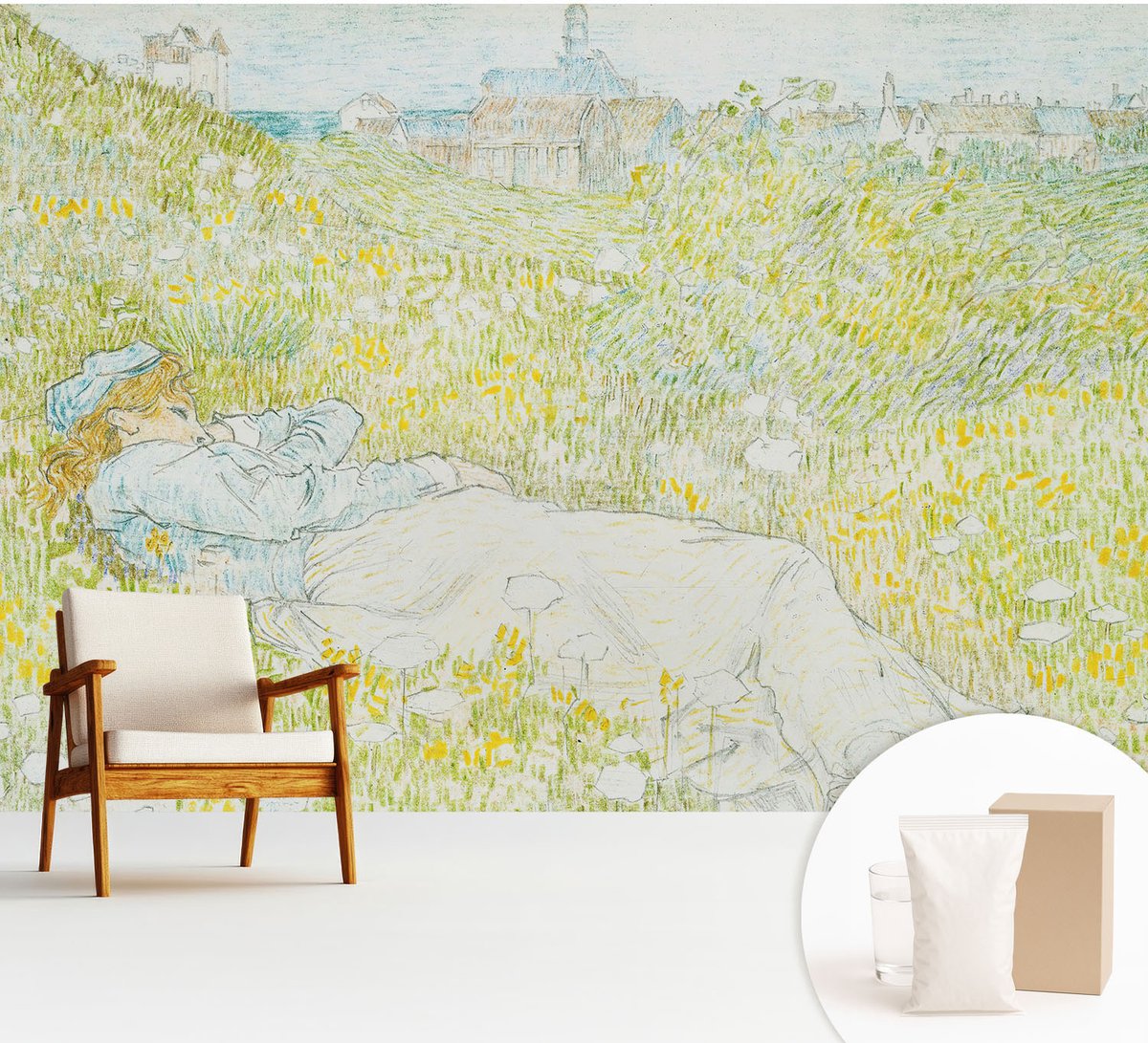 Wallfluent Fotobehang - Groente Vliesbehang - 312x219 cm - Lente Ontspanning Fotobehang Vlies - Woonkamer behang Landschappen - Muurschildering - Woonkamer behang