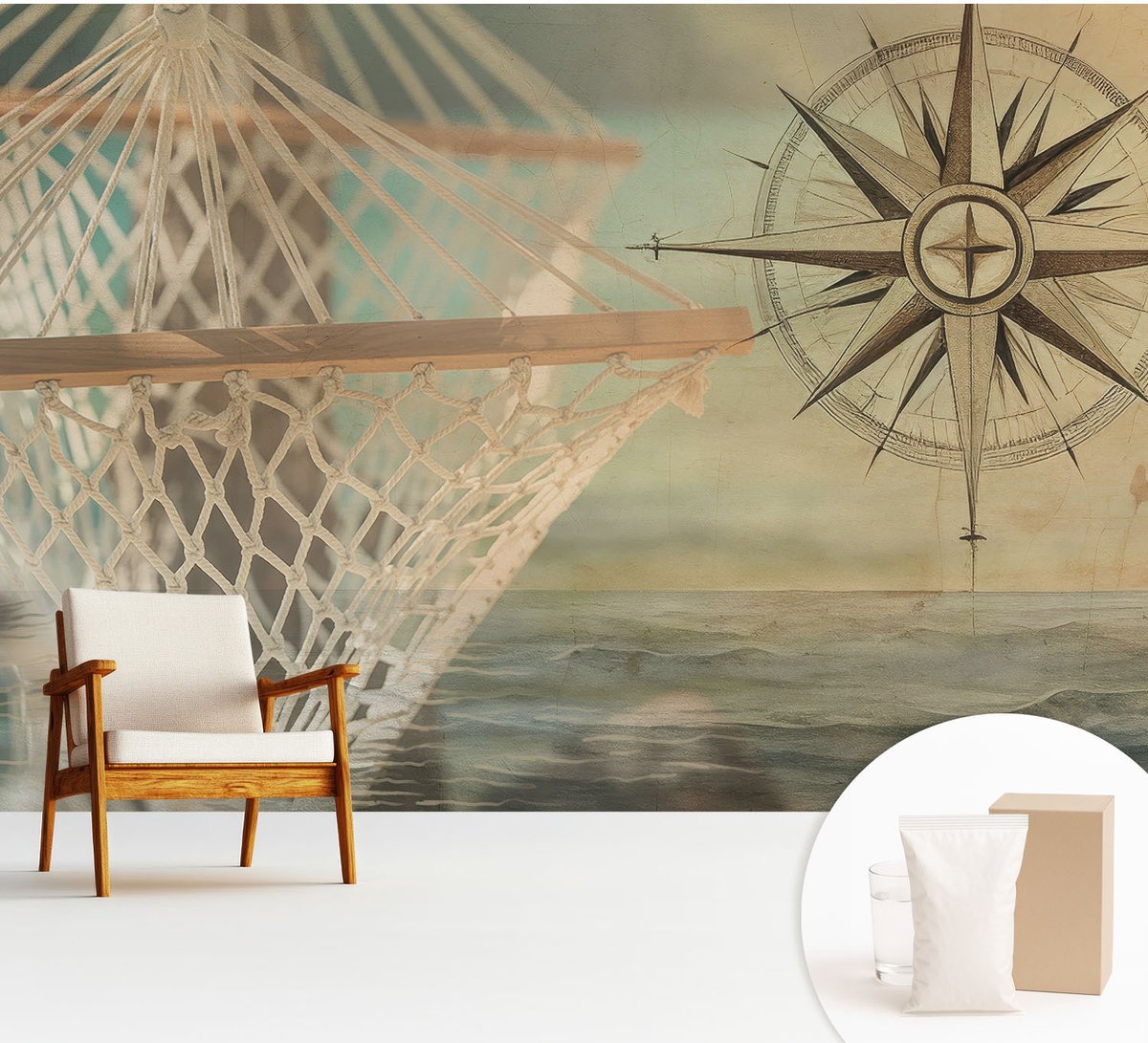 Wallfluent Fotobehang - Beige Vliesbehang - 312x219 cm - Ontspanning Aan Zee Fotobehang Vlies - Woonkamer behang Ander - Muurschildering - Hal behang