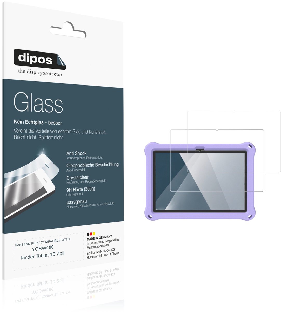 dipos – 2x Pantserfolie geschikt voor YOBWOK Kinder Tablet 10 Inch | 9H Screenprotector