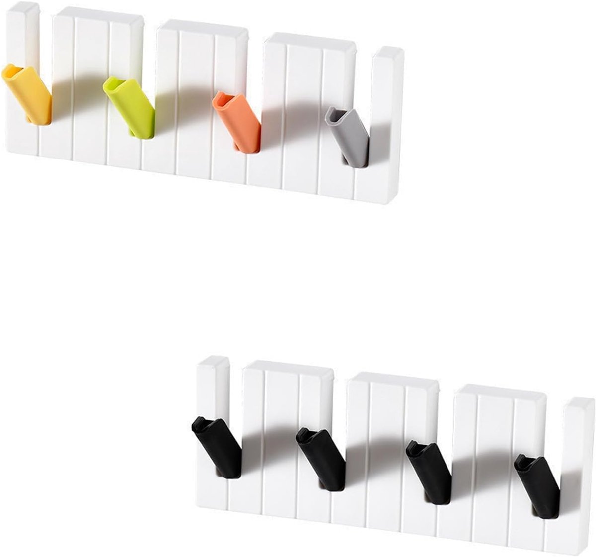 Pack of 2 Piano Hooks Hook Hook Strip Piano Plastic Hooks with 4 Key Hooks Self Adhesive Wall Hooks Without Drilling - ShopVlot