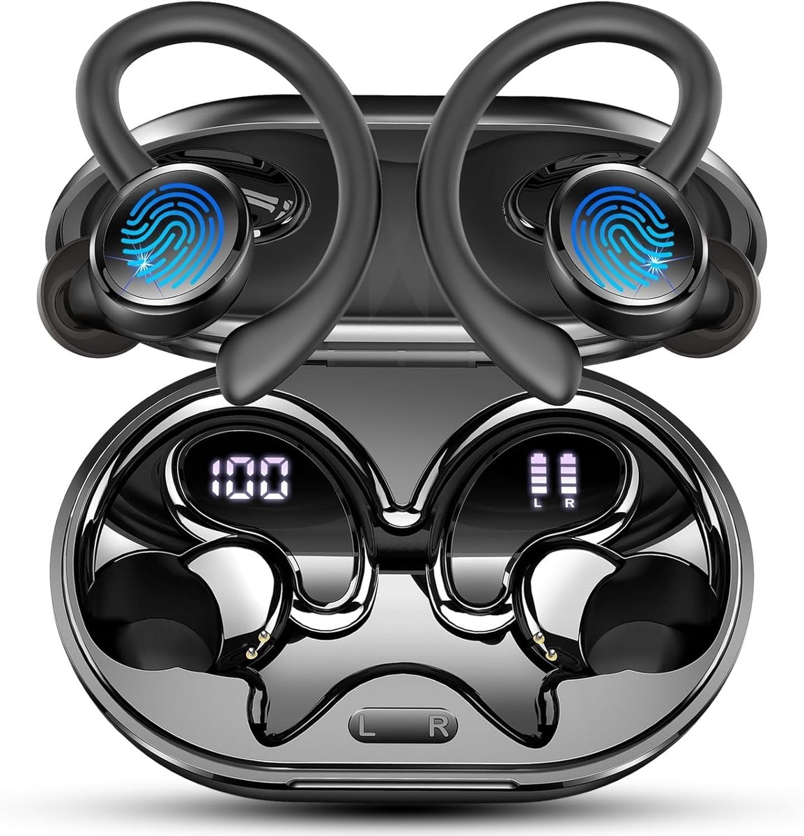 SnelShoppen - Draadloze Bluetooth Hoofdtelefoon Sport - In-Ear Koptelefoon met 50 Uur Speeltijd, ENC Noise Cancelling, LED-Display, Hifi Stereo en Blu