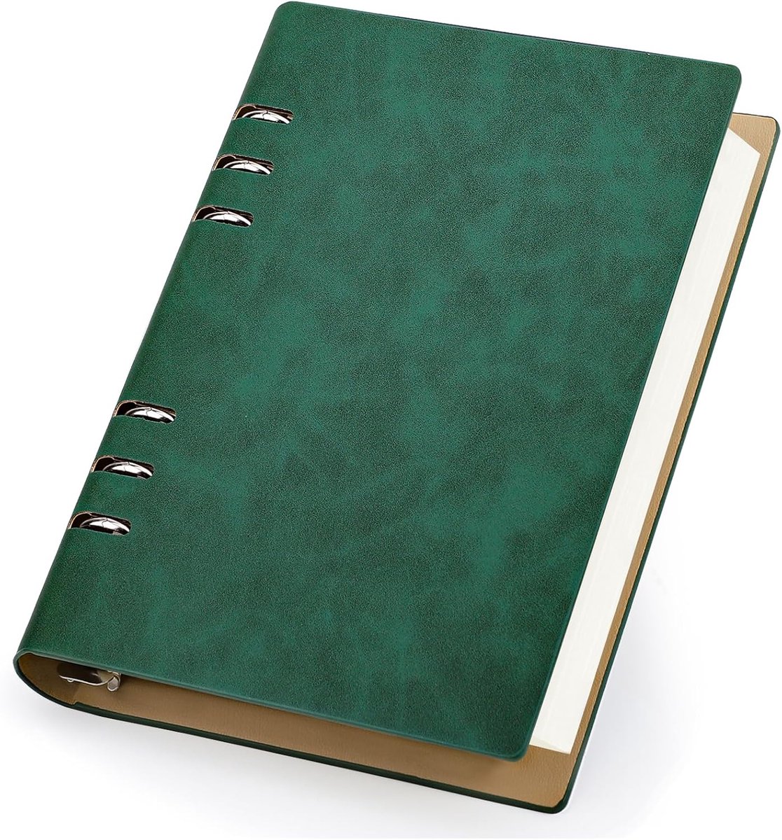 SnelShoppen - A5 Ringband Notitieboek - PU Leren Gelinieerd Notebook 14x21cm - Spiraalband Notitieblok 300 Pagina's - Groen Dagboek voor Schrijven en
