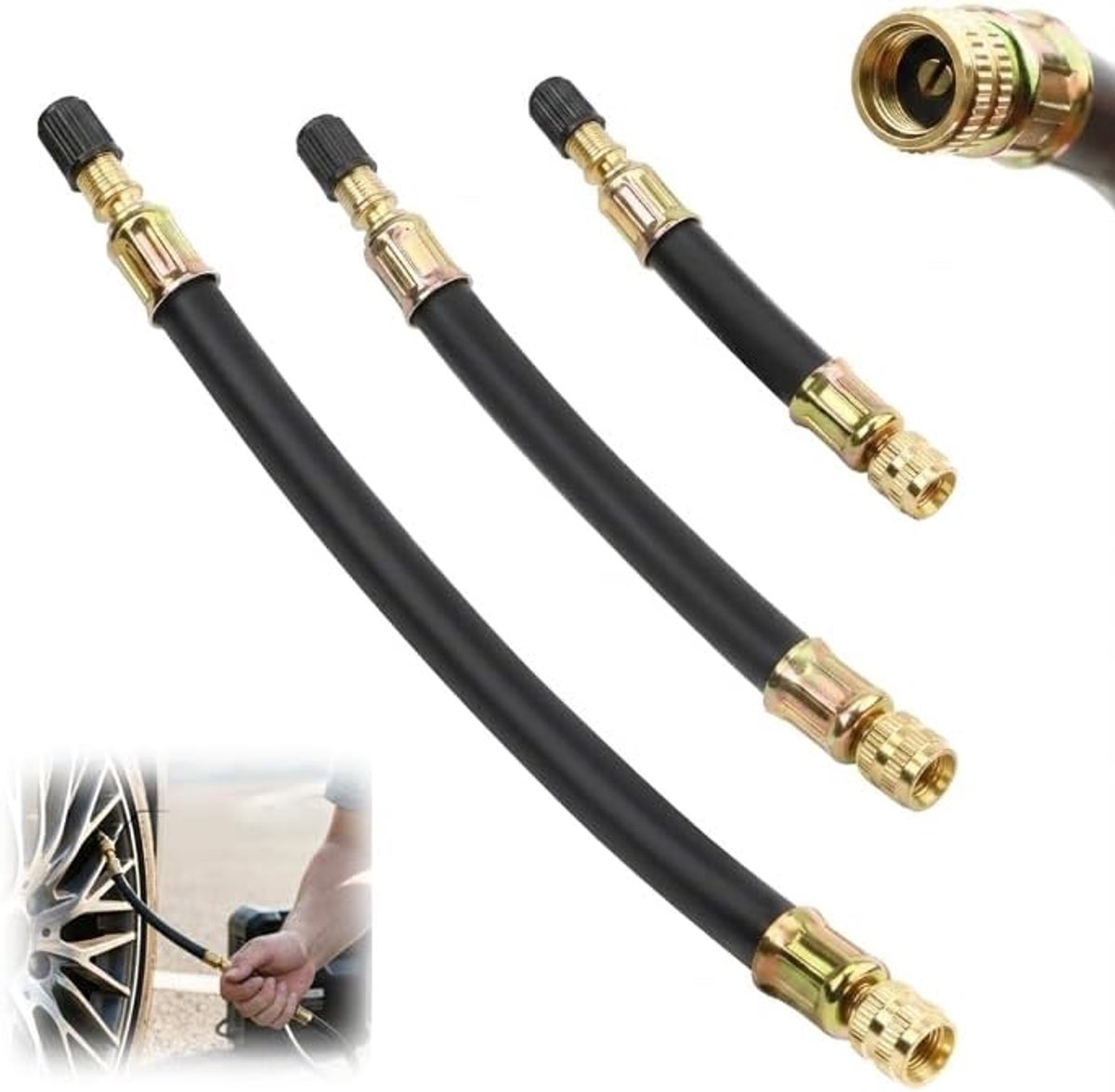 SnelShoppen - Ventielverlenging voor Fiets, Vrachtwagen en Auto (110 mm/150 mm/210 mm) - Flexibele Rubber Bandenventielverlenging, Adapter voor E-bike