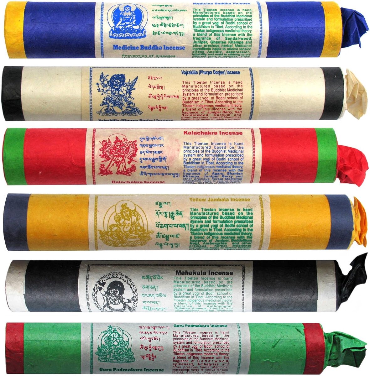 Tibetan incense sticks set of 6 by Medicine Buddha - Jambhala - Kalachackra - Vajrakila - Mahakala- Padmasambhava - ShopVlot