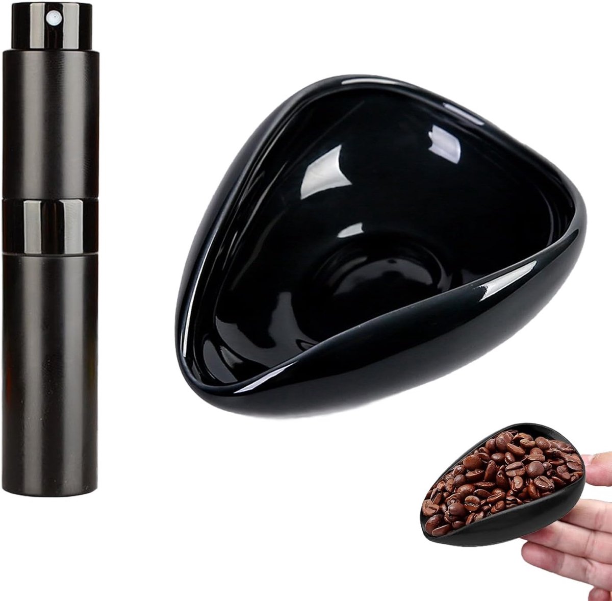 Doseerbekerset, keramische koffiedoseerschaal met RDT spuitfles, voor theehuis, hotel, eetkamer en geschikt koffieliefhebbers, zwart