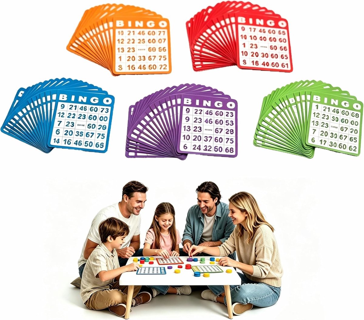 Bingo Kaartenset - Meerkleurig - 100 Stuks - Hoogwaardige Bingokaarten - Voor Feesten en Evenementen