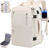 Delgeo Handbagage 40x30x20 cm Reista – Uitbreidbaar Reisrugzak 45L- Underseater Rugzak - Weekendtas - dagrugzak – Creme
