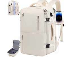 Delgeo Handbagage 40x30x20 cm Reista – Uitbreidbaar Reisrugzak 45L- Underseater Rugzak - Weekendtas - dagrugzak – Creme