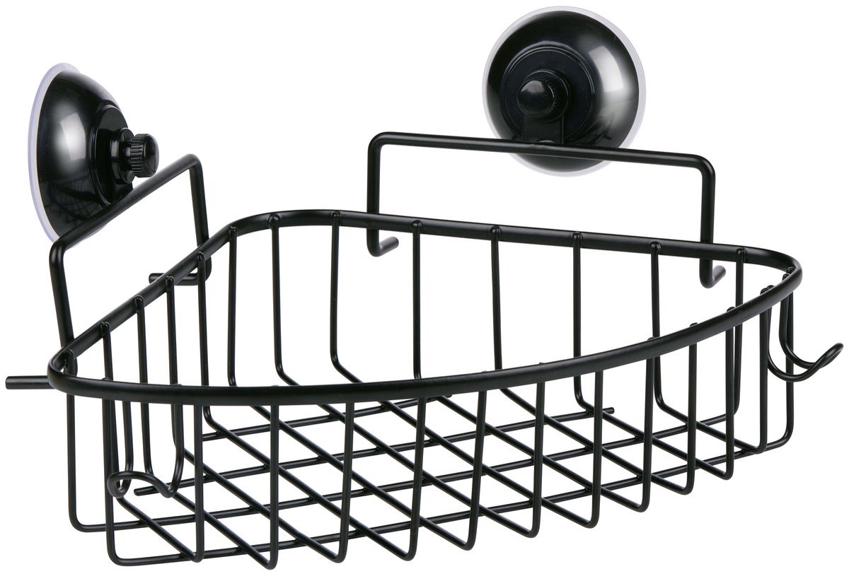 Bath & Shower hoekrek voor in de badkamer - met stevige zuignappen - ruimtebesparend hoekontwerp - gemaakt van ijzer - voor douche- en badbenodigdheden - 27x19,2x11,5 cm - kleur zwart