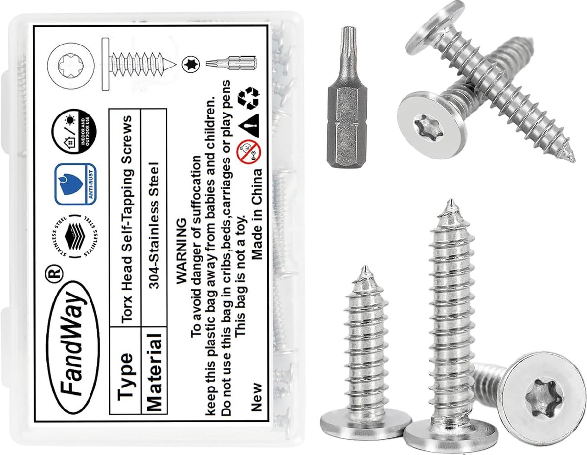 M4 x 30 mm Torx Flat Head Plate Screws, Countersunk Head, Self-Tapping Screws, 50 Pieces Stainless Steel, A2 V2A Wood - ShopVlot