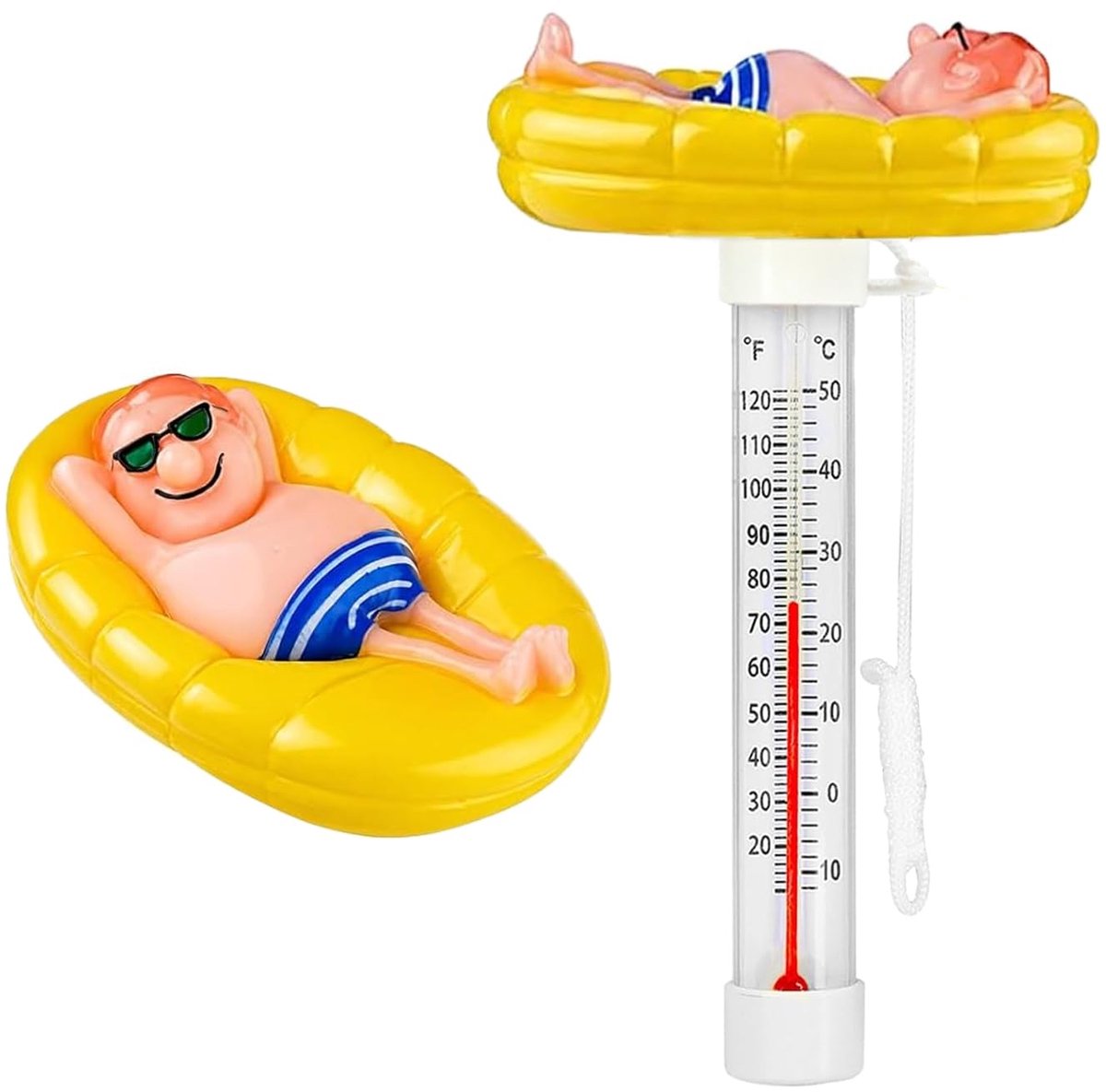 drijvende waterthermometer, zwembadthermometer, cartoon-design, onbreekbare thermometer met touw, geschikt voor - ShopVlot
