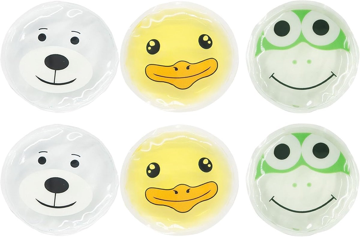 Koelpads voor kinderen, 6 stuks koelpack met niet-giftige gel, herbruikbaar koelkussens, koud warm kompres, koelzak, koelaccu, gel voor koorts, kneuzingen, deuken, verstandskiezen, vermoeide ogen, 7 x