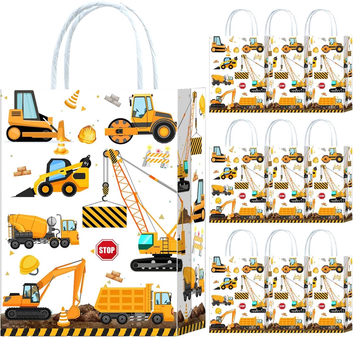 Cadeautasjes bouwplaats feestzakjes graafmachine graafmachine papieren zakken met handgrepen cadeauzakjes verjaardag bouwplaats gastgeschenken