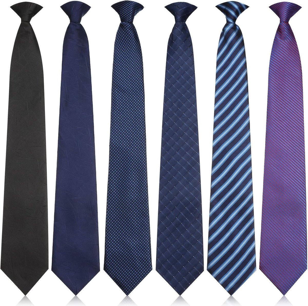 6 stuks clip-on stropdassen voor mannen, clip-on gemakkelijke stropdas, gestreepte effen geruite stippen, gemengde partijbinding, voor kantoor, school, 50 cm