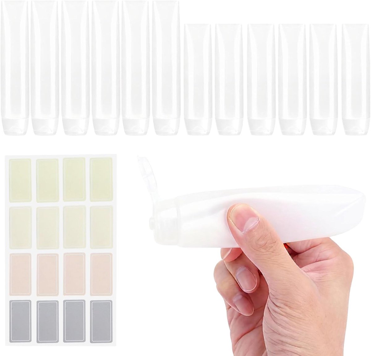 12 stuks reisflessen, met etiketstickers, lijn, vloeistofcontainer, 30 ml en 50 ml, navulbare cosmeticacontainers, reisformaat, vulflessen voor handbagage, vloeistoffen, lotion, shampoo