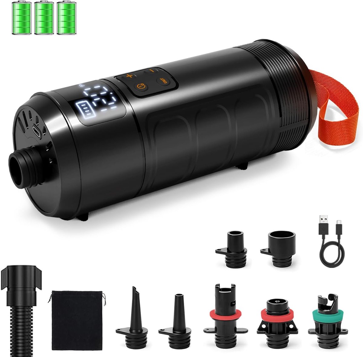 Draadloze SUP-Pomp Tot 12 PSI Met Auto-Stop, Digitaal Display & 7 Adaptoren, Compact Voor SUP, Kajak, Boot En Tent