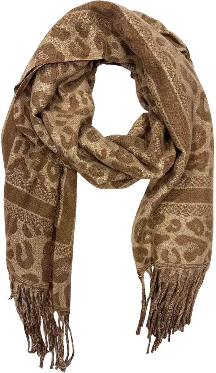 Luipaard winter herfst sjaal stola doek overgangssjaal wol katoen met franjes Leo